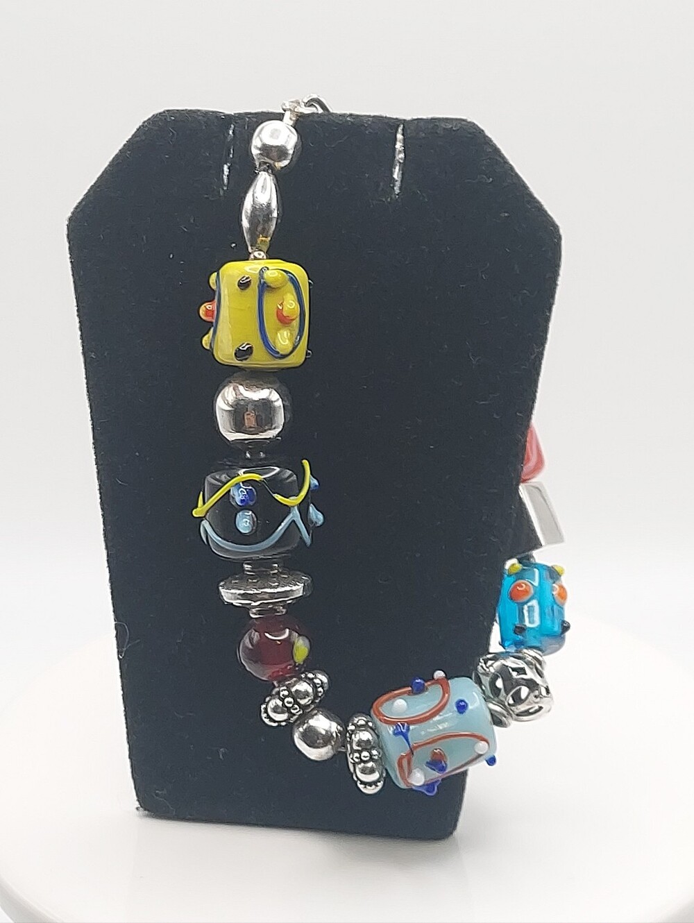 Silpada Retired 925 Cake Glass Beads Vtg Bracelet 7.75", GC.